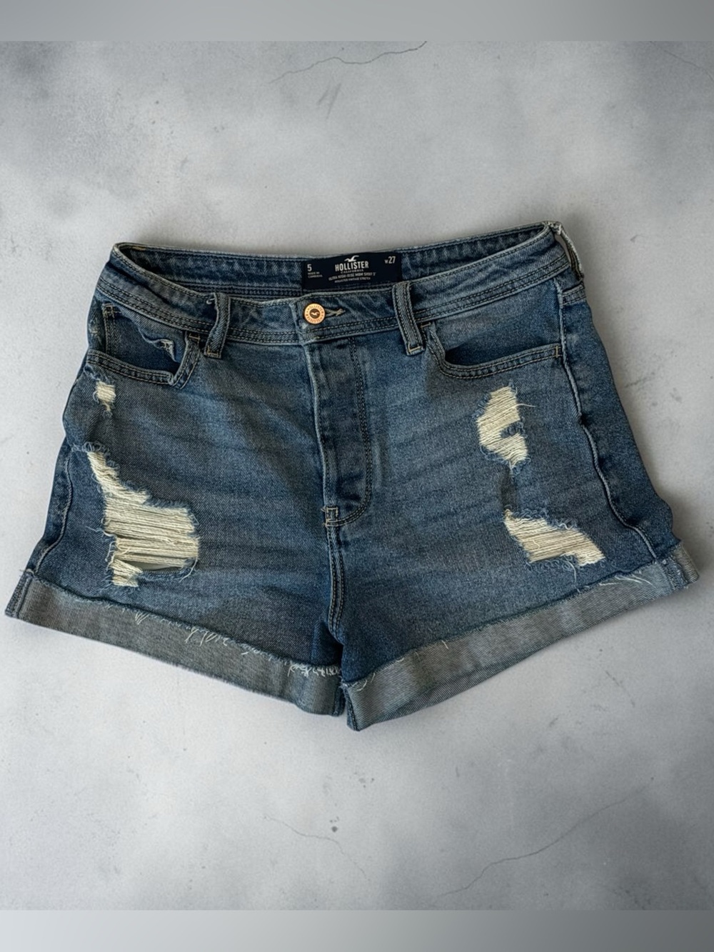 Hollister High Rise Rolled Hem Denim Shorts Size 27